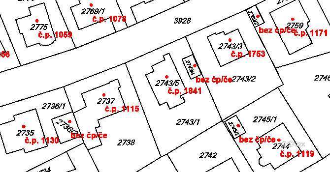 Modřany 1841, Praha na parcele st. 2743/5 v KÚ Modřany, Katastrální mapa