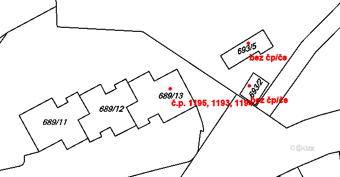 Košíře 1193,1194,1195, Praha na parcele st. 689/13 v KÚ Košíře, Katastrální mapa