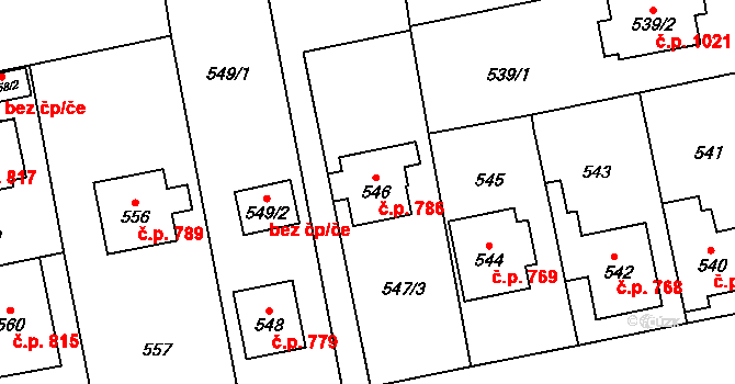 Zbraslav 786, Praha na parcele st. 546 v KÚ Zbraslav, Katastrální mapa