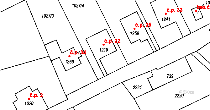 Mikulášovičky 32, Mikulášovice na parcele st. 1219 v KÚ Mikulášovice, Katastrální mapa