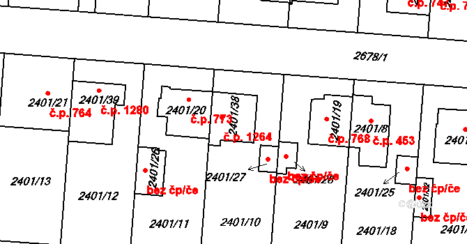 Hostivař 1264, Praha na parcele st. 2401/38 v KÚ Hostivař, Katastrální mapa