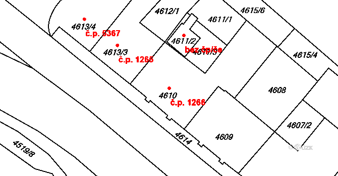 Chomutov 1266 na parcele st. 4610 v KÚ Chomutov I, Katastrální mapa