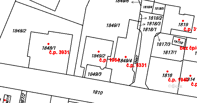 Chomutov 1964 na parcele st. 1849/2 v KÚ Chomutov I, Katastrální mapa