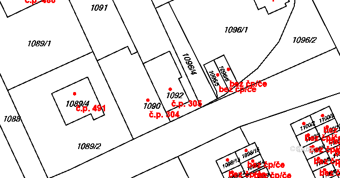 Liberec XI-Růžodol I 305, Liberec na parcele st. 1092 v KÚ Růžodol I, Katastrální mapa