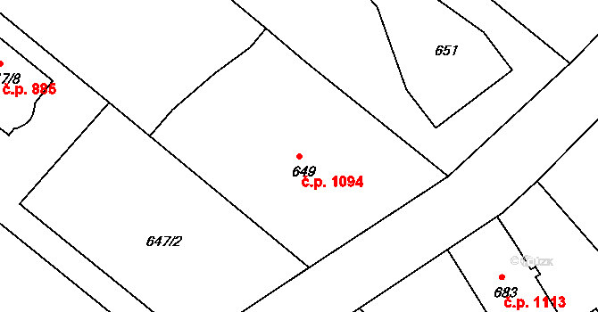 Rumburk 1 1094, Rumburk na parcele st. 649 v KÚ Rumburk, Katastrální mapa