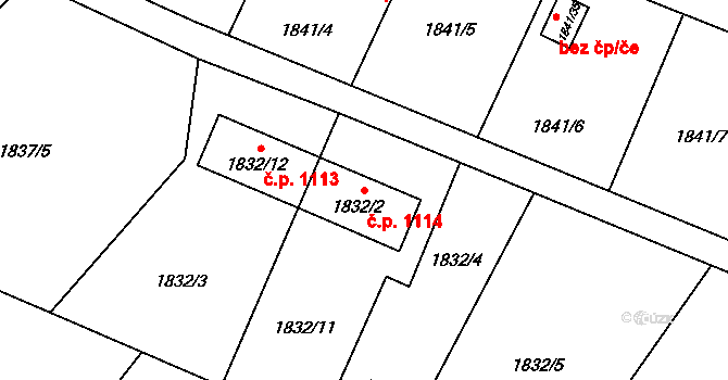 Vratimov 1114 na parcele st. 1832/2 v KÚ Vratimov, Katastrální mapa