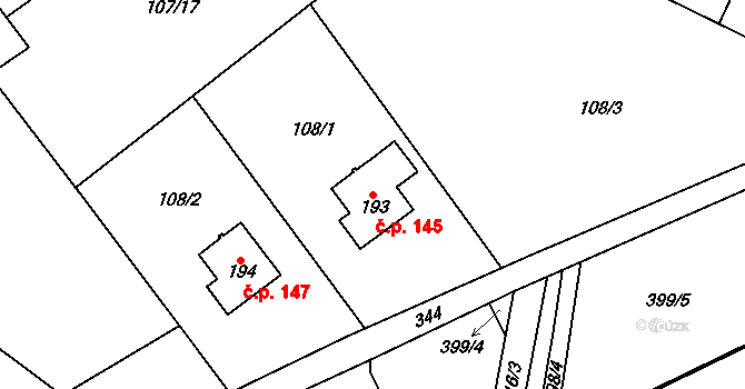 Škrovád 145, Slatiňany na parcele st. 193 v KÚ Škrovád, Katastrální mapa