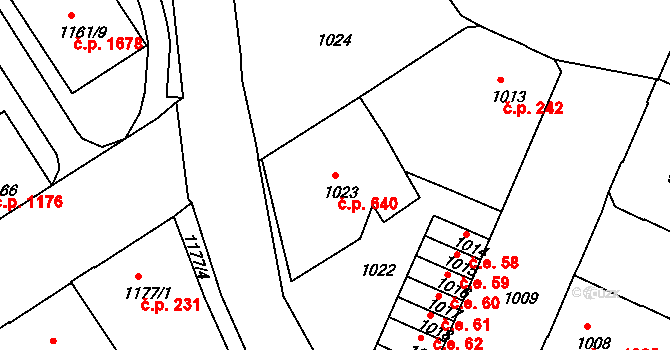 Děčín IV-Podmokly 640, Děčín na parcele st. 1023 v KÚ Podmokly, Katastrální mapa