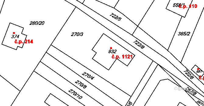 Ládví 1121, Kamenice na parcele st. 932 v KÚ Ládví, Katastrální mapa
