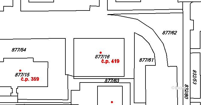 Děčín XXXII-Boletice nad Labem 419, Děčín na parcele st. 877/16 v KÚ Boletice nad Labem, Katastrální mapa