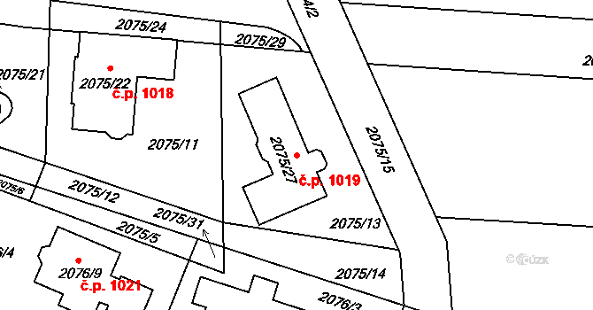 Liberec XIV-Ruprechtice 1019, Liberec na parcele st. 2075/27 v KÚ Ruprechtice, Katastrální mapa