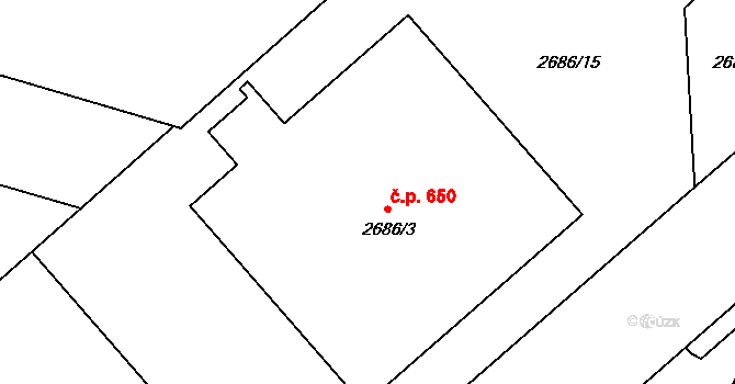 Veselí nad Lužnicí I 650, Veselí nad Lužnicí na parcele st. 2686/3 v KÚ Veselí nad Lužnicí, Katastrální mapa
