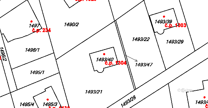 Lyžbice 1304, Třinec na parcele st. 1493/40 v KÚ Lyžbice, Katastrální mapa
