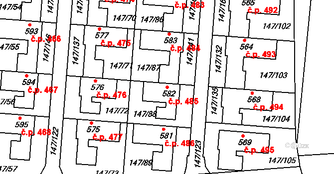 Chýně 485 na parcele st. 582 v KÚ Chýně, Katastrální mapa