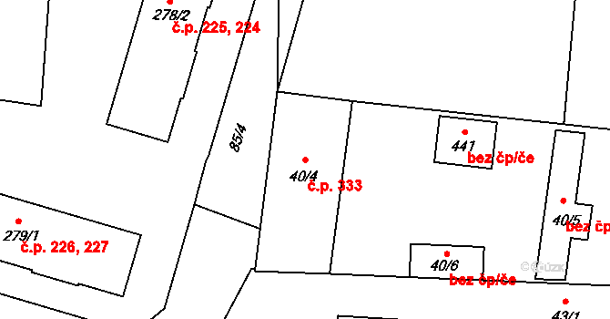 Sedlec 333, Sedlec-Prčice na parcele st. 40/4 v KÚ Sedlec u Votic, Katastrální mapa