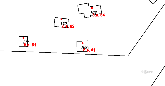 Borečnice 61, Čížová na parcele st. 109 v KÚ Borečnice, Katastrální mapa