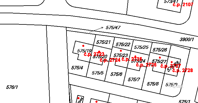 Horní Počernice 2724, Praha na parcele st. 575/20 v KÚ Horní Počernice, Katastrální mapa