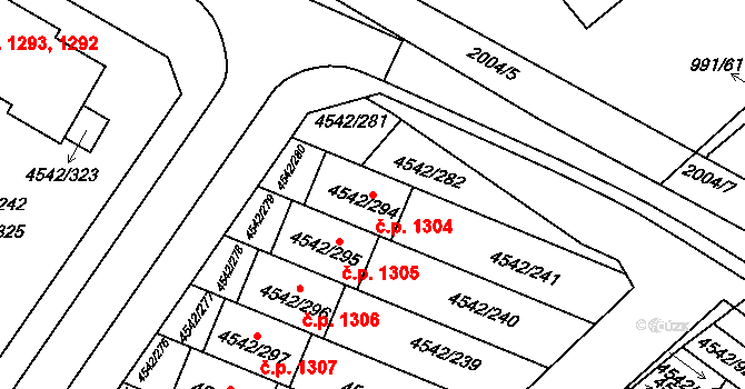 Hustopeče 1304 na parcele st. 4542/294 v KÚ Hustopeče u Brna, Katastrální mapa