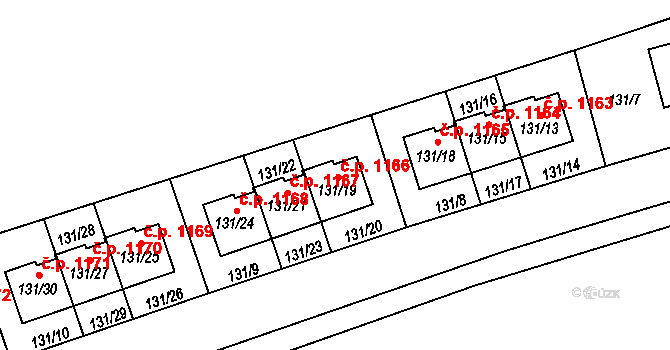 Černice 1166, Plzeň na parcele st. 131/19 v KÚ Černice, Katastrální mapa