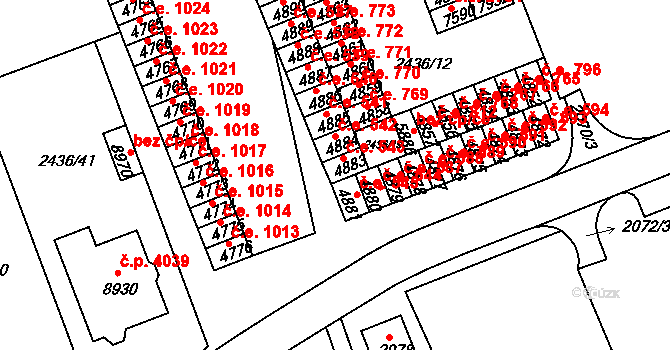 Hodonín 543 na parcele st. 4883 v KÚ Hodonín, Katastrální mapa