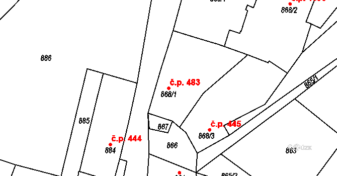 Jemnice 483 na parcele st. 868/1 v KÚ Jemnice, Katastrální mapa