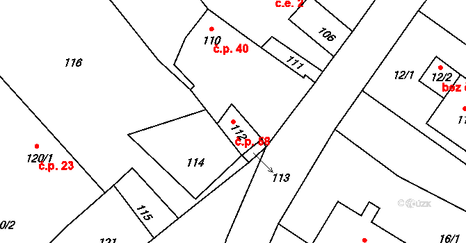 Jestřabí 58, Fulnek na parcele st. 112 v KÚ Jestřabí u Fulneku, Katastrální mapa