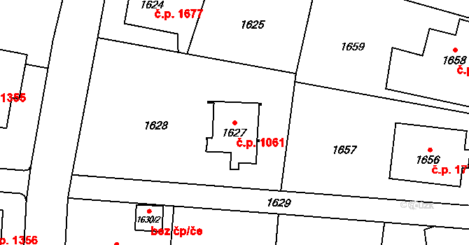 Slezská Ostrava 1061, Ostrava na parcele st. 1627 v KÚ Slezská Ostrava, Katastrální mapa