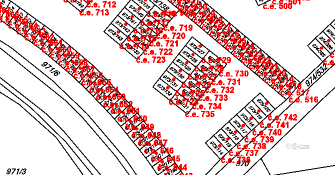 Štětí 724 na parcele st. 973/132 v KÚ Štětí I, Katastrální mapa