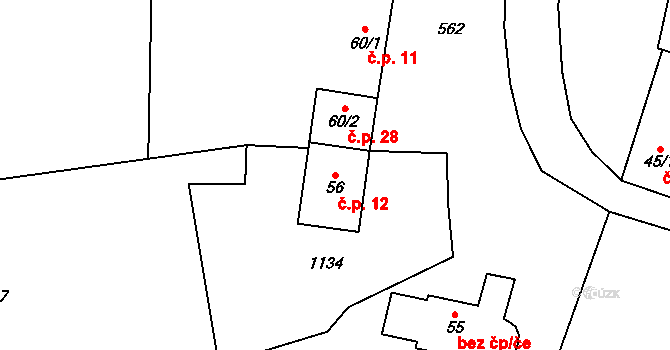 Nevojice 12 na parcele st. 56 v KÚ Nevojice, Katastrální mapa
