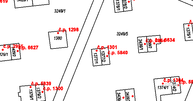 Zlín 1301 na parcele st. 1377/1 v KÚ Zlín, Katastrální mapa