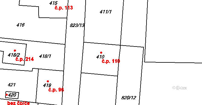 Neplachovice 110 na parcele st. 410 v KÚ Neplachovice, Katastrální mapa