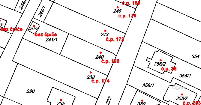 Chlebičov 180 na parcele st. 240 v KÚ Chlebičov, Katastrální mapa
