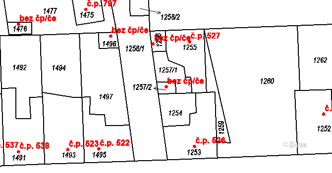 Kladno 49186388 na parcele st. 1257/2 v KÚ Motyčín, Katastrální mapa