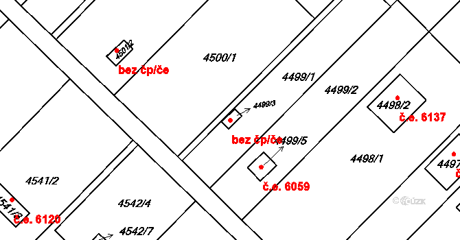 Znojmo 49487388 na parcele st. 4499/3 v KÚ Znojmo-město, Katastrální mapa