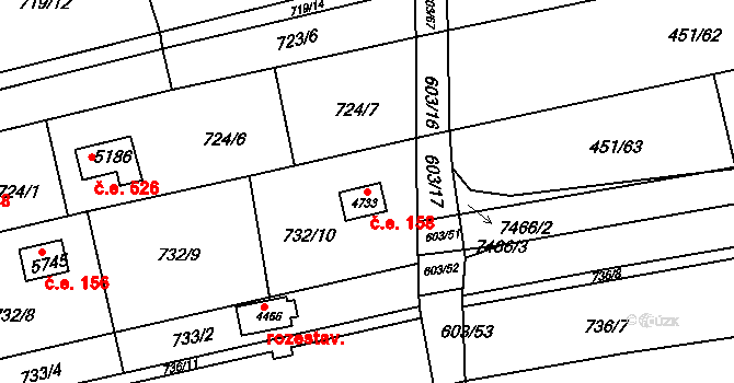 Uherský Brod 158 na parcele st. 4733 v KÚ Uherský Brod, Katastrální mapa