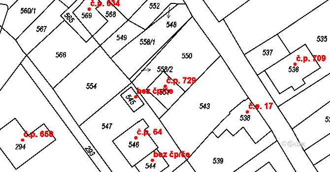 Hodkovice nad Mohelkou 729 na parcele st. 551 v KÚ Hodkovice nad Mohelkou, Katastrální mapa