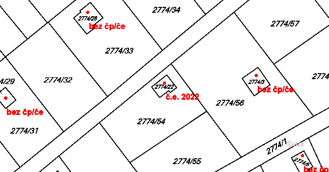 Teplice 2022 na parcele st. 2774/22 v KÚ Teplice, Katastrální mapa