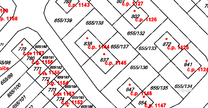 Květnice 1145 na parcele st. 837 v KÚ Květnice, Katastrální mapa