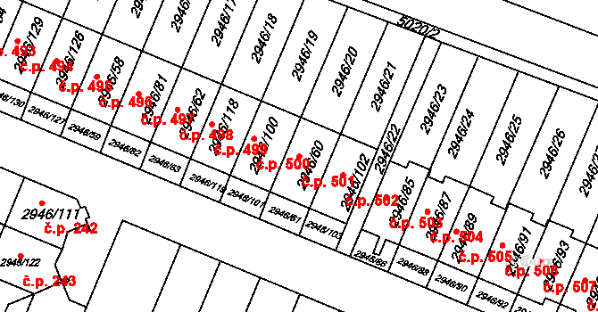 Choceňské Předměstí 501, Vysoké Mýto na parcele st. 2946/60 v KÚ Vysoké Mýto, Katastrální mapa