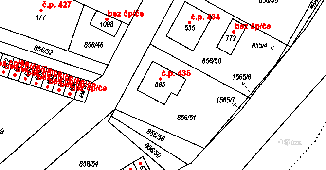 Hanušovice 435 na parcele st. 565 v KÚ Hanušovice, Katastrální mapa
