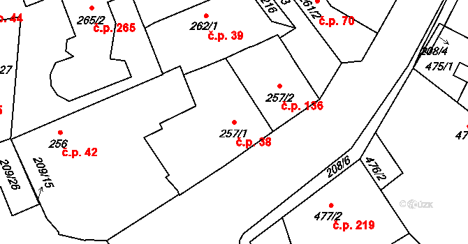 Beroun-Závodí 38, Beroun na parcele st. 257/1 v KÚ Beroun, Katastrální mapa