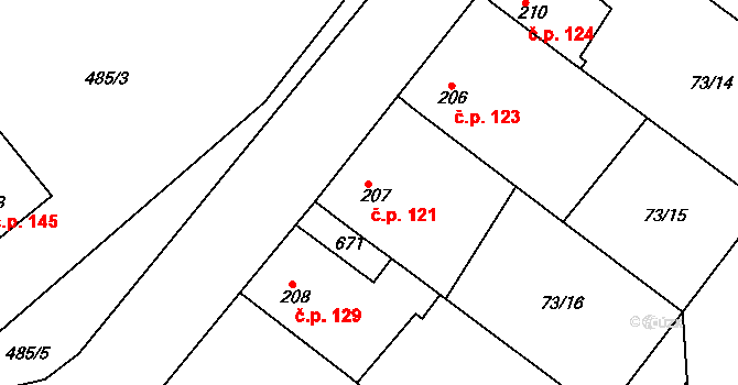 Byškovice 121, Neratovice na parcele st. 207 v KÚ Byškovice, Katastrální mapa