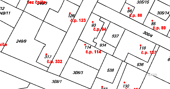 Neratovice 114 na parcele st. 114 v KÚ Neratovice, Katastrální mapa