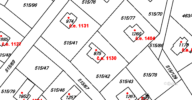 Hradištko 1130 na parcele st. 975 v KÚ Hradištko pod Medníkem, Katastrální mapa