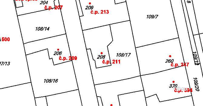 Rudná 211 na parcele st. 208 v KÚ Dušníky u Rudné, Katastrální mapa