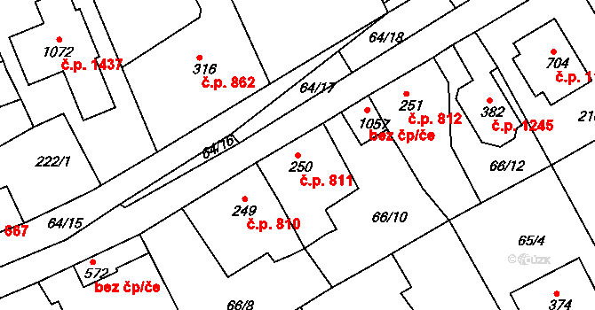 Rudná 811 na parcele st. 250 v KÚ Hořelice, Katastrální mapa
