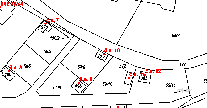 Hrádek 10 na parcele st. 271 v KÚ Hrádek u Rokycan, Katastrální mapa