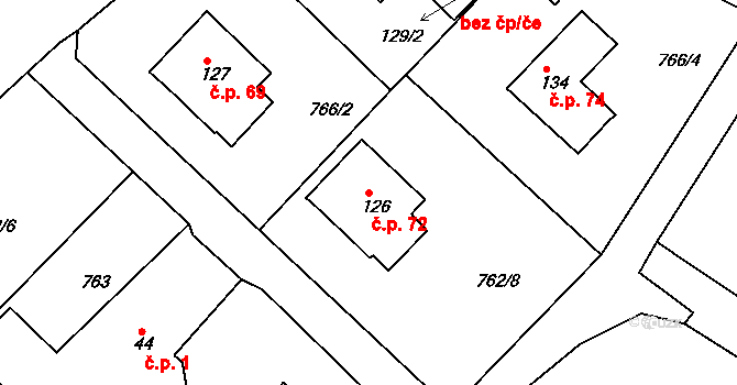 Plískov 72 na parcele st. 126 v KÚ Plískov, Katastrální mapa