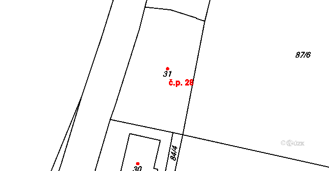 Újezdec 28, Lhota pod Hořičkami na parcele st. 31 v KÚ Újezdec u Hořiček, Katastrální mapa