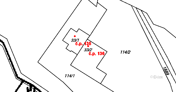 Otovice 136 na parcele st. 33/2 v KÚ Otovice u Broumova, Katastrální mapa